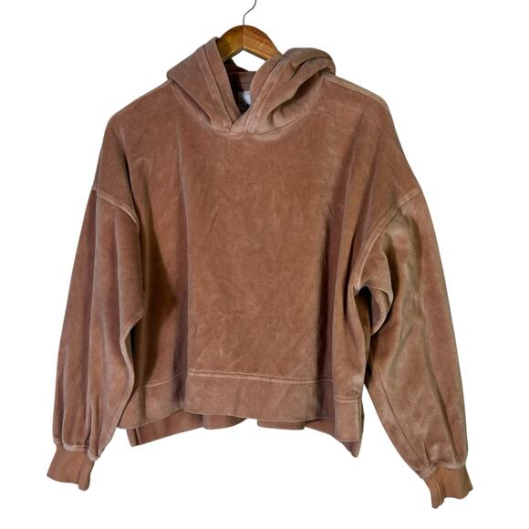 aerie Tops - Aerie Velour Cropped Hoodie Womens XS Dusty Rose Cozy Lounge Athleisure